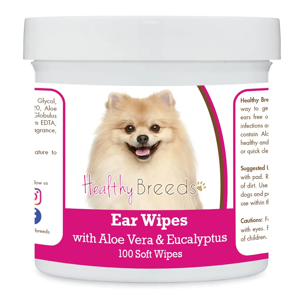 Healthy Breeds Pomeranian Ear Cleaning Wipes with Aloe & Eucalyptus 100 Count | Gentle Ear Care for Dogs - main product image