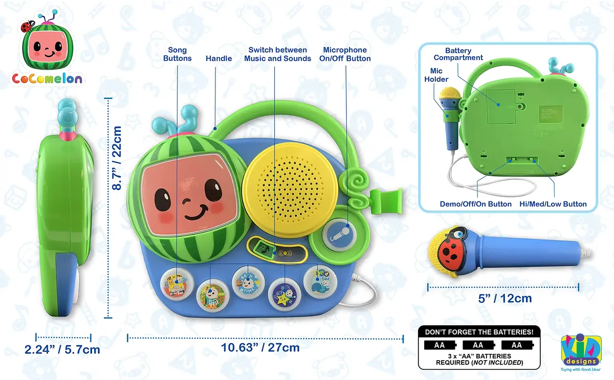 eKids Cocomelon Toy Singalong Boombox with Microphone and Built-in Music | Toddler Musical Toy for Fans of Cocomelon (10.63 x 2.24 x 8.7 inches) - view 4