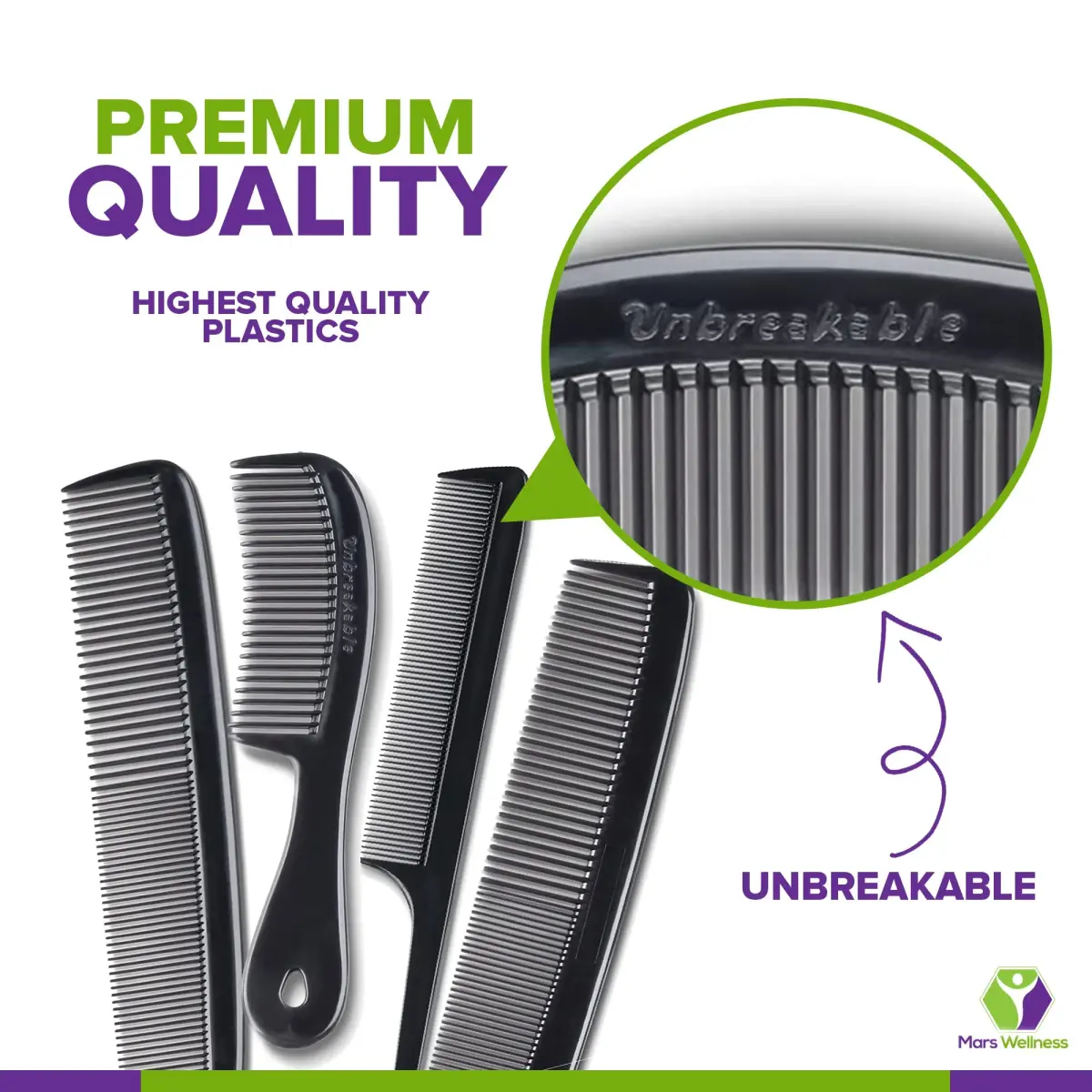 Mars Wellness Black 4 Piece Professional Comb Set | Detangling, Styling, and Grooming - view 2