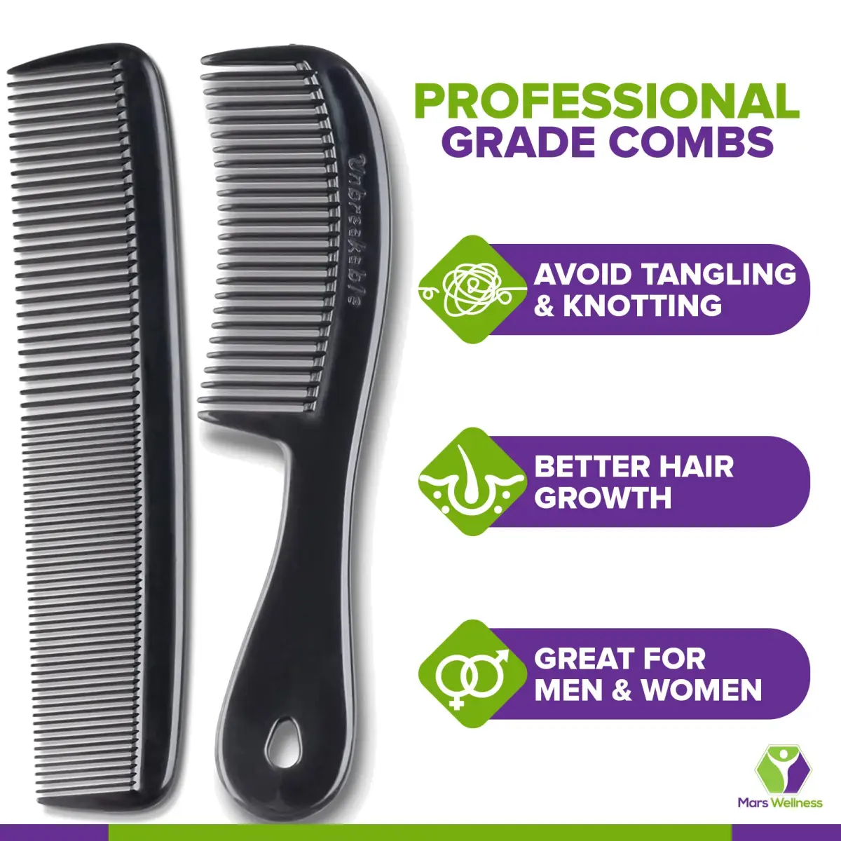 Mars Wellness Black 4 Piece Professional Comb Set | Detangling, Styling, and Grooming - view 3