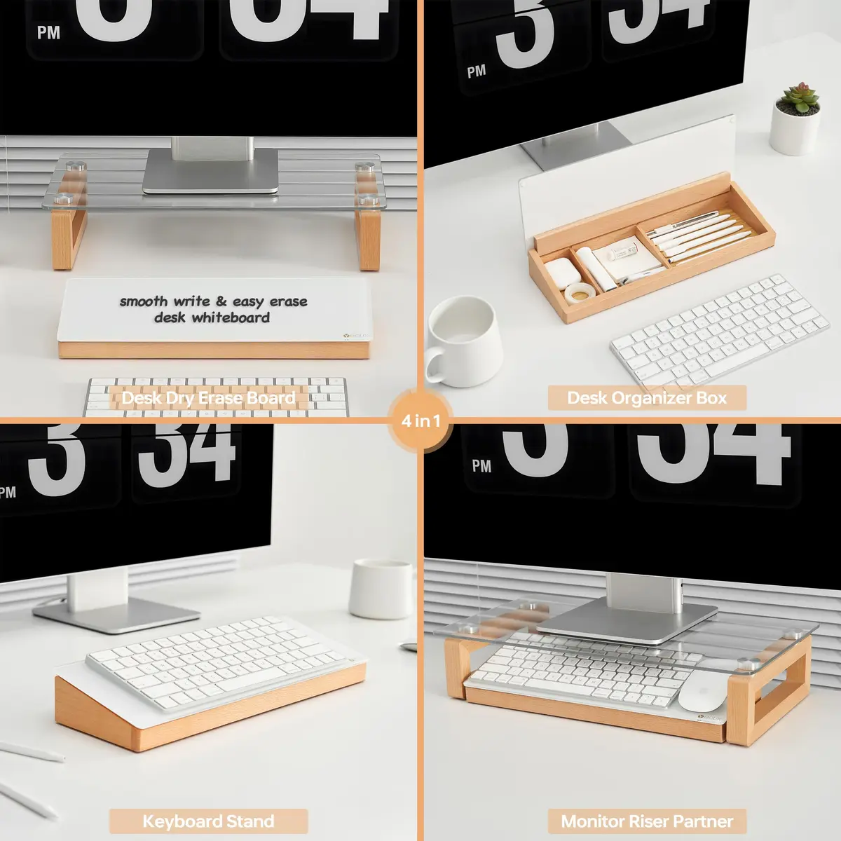 YEOUX Glass Desktop Whiteboard with Wood Organizer 35.6 x 12.3 cm (14 x 4.85 in) | Dry Erase Board for Desk Accessories - view 3