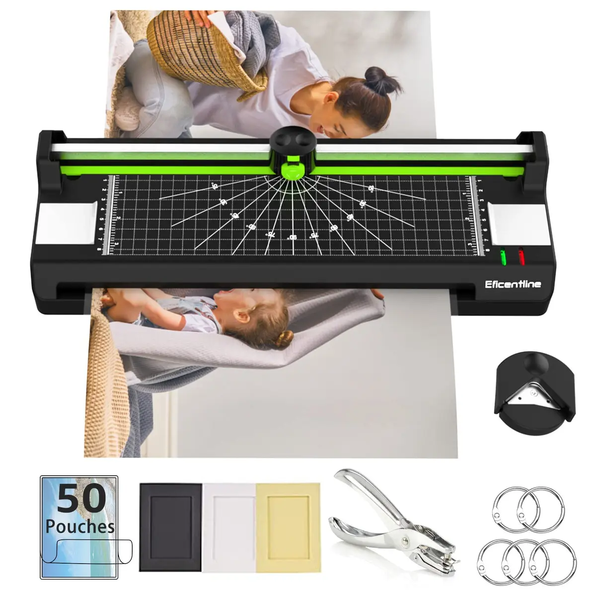 Eficentline Green A3 Laminator Machine with 50 Pouches, Trimmer & Corner Rounder | 330mm Width - main product image