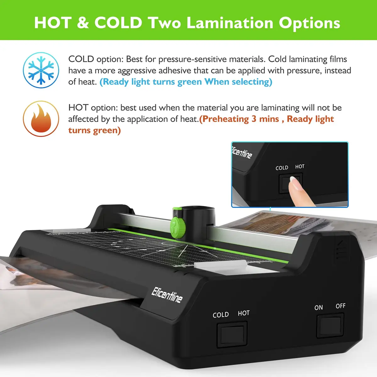 Eficentline Green A3 Laminator Machine with 50 Pouches, Trimmer & Corner Rounder | 330mm Width - view 3