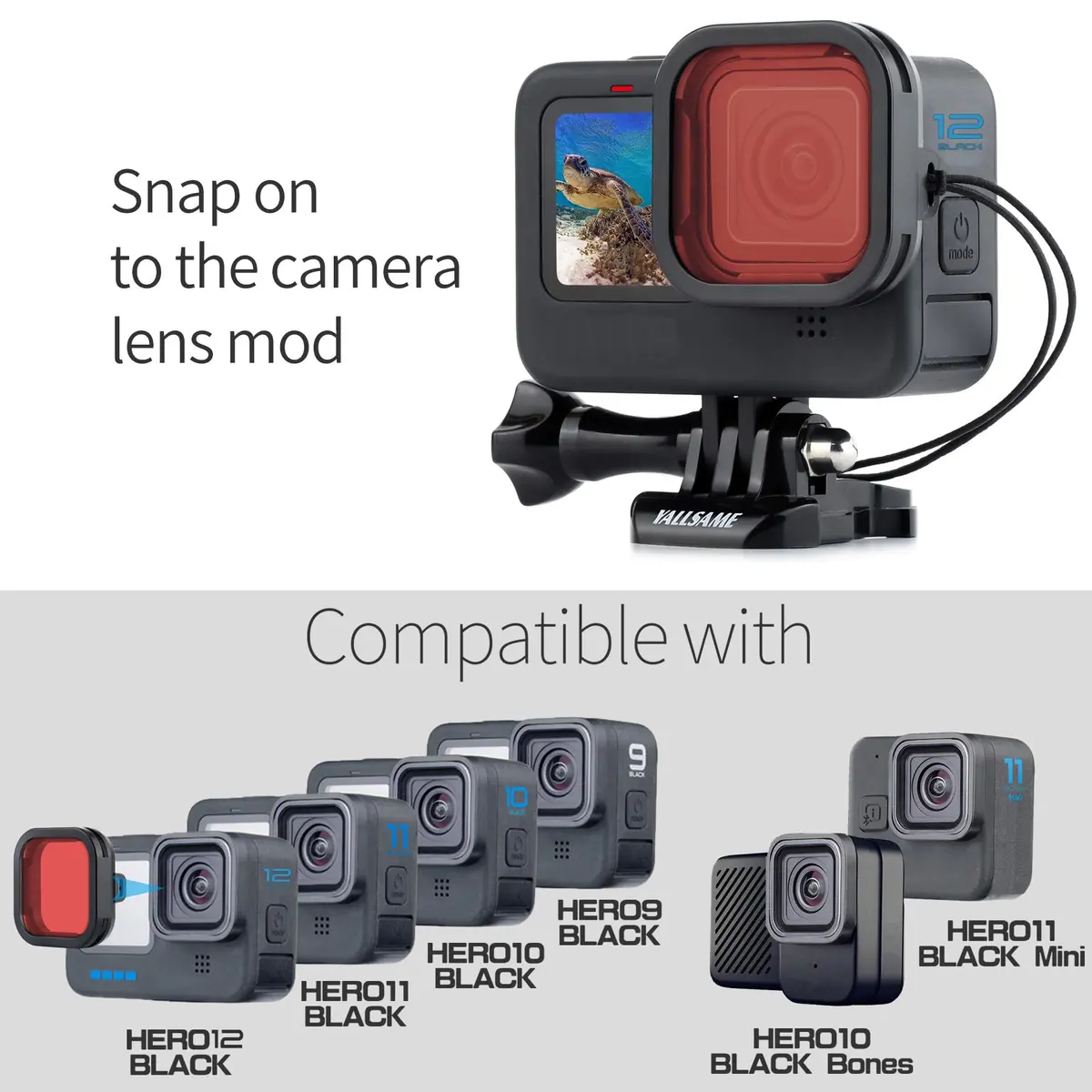 YALLSAME 2-Pack Snorkel Lens Filter Set for GoPro Hero 12 11 10 9 Black | Underwater Color Correction Filters - view 4