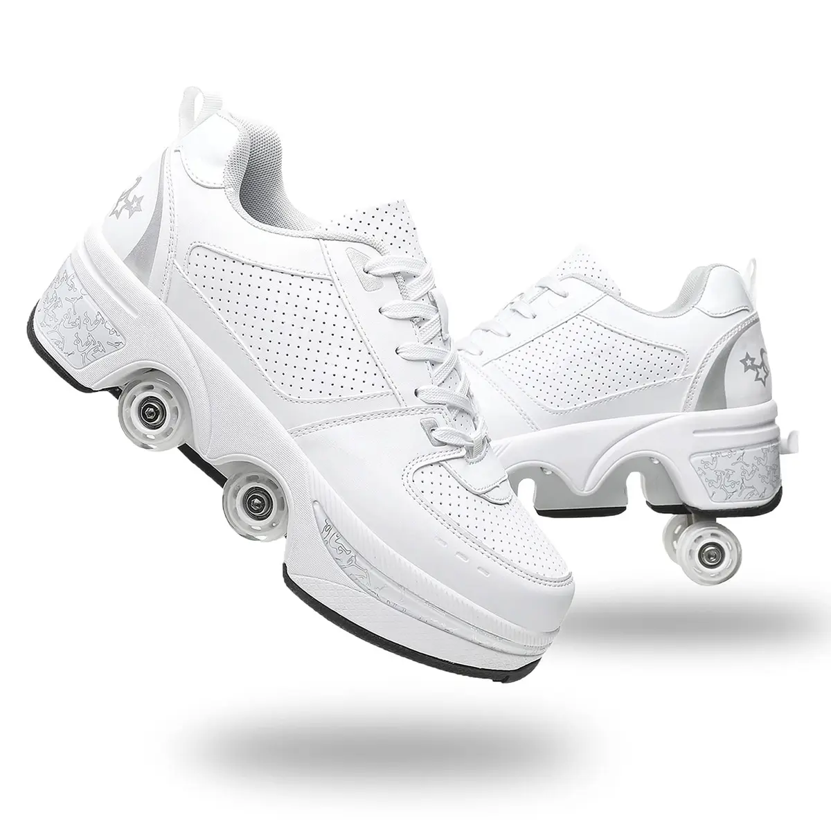 Deformation Roller Skates White Silver | 2-in-1 Outdoor Deformed Shoes with Wheels (US 5.5) - main product image