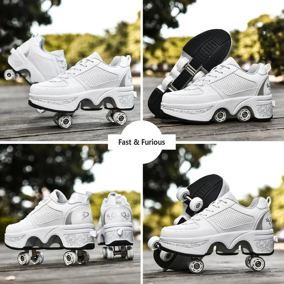 Deformation Roller Skates White Silver | 2-in-1 Outdoor Deformed Shoes with Wheels (US 5.5) - view 5