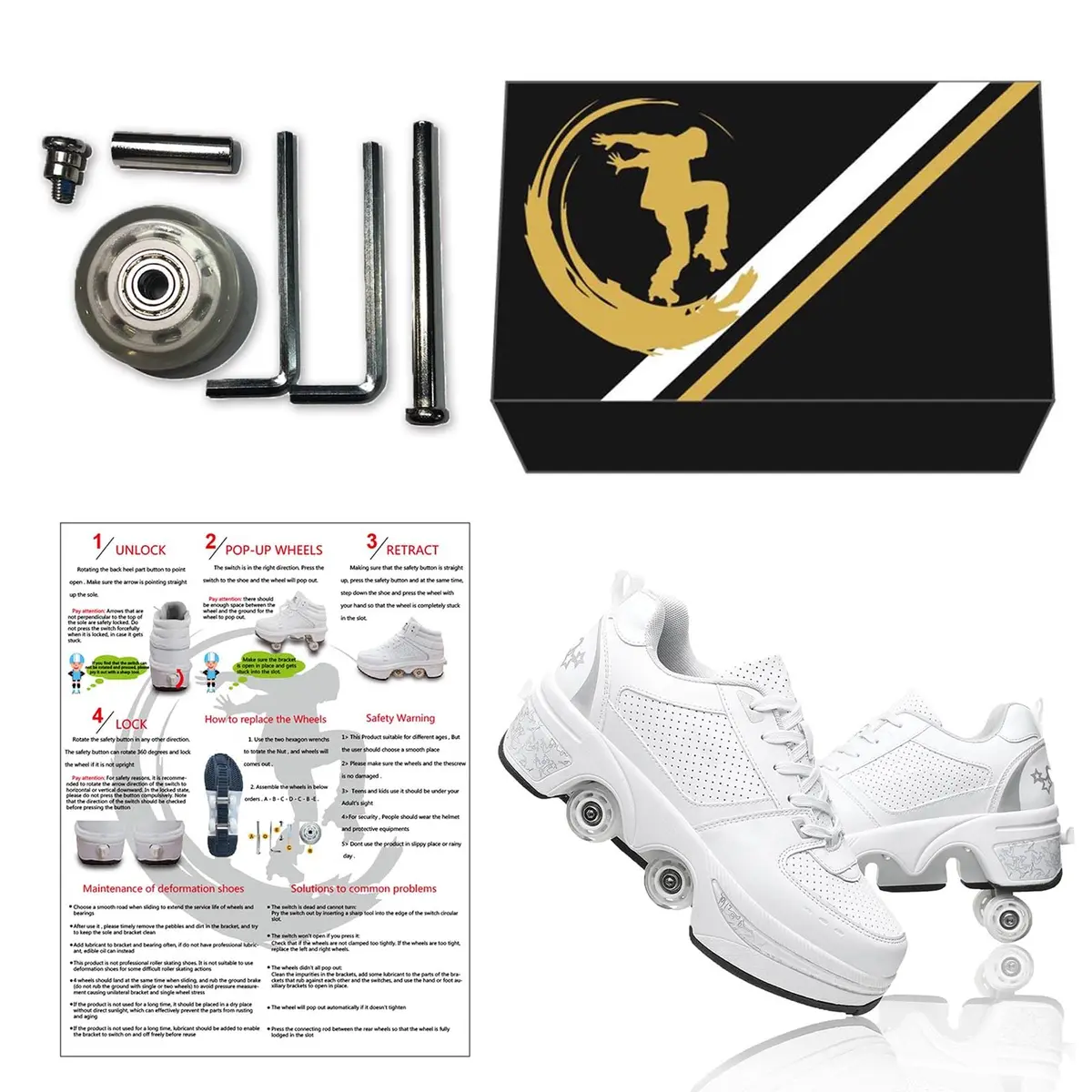 Deformation Roller Skates White Silver | 2-in-1 Outdoor Deformed Shoes with Wheels (US 5.5) - view 7
