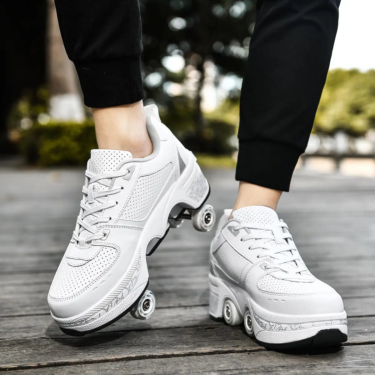 Deformation Roller Skates White Silver | 2-in-1 Outdoor Deformed Shoes with Wheels (US 5.5) - view 2