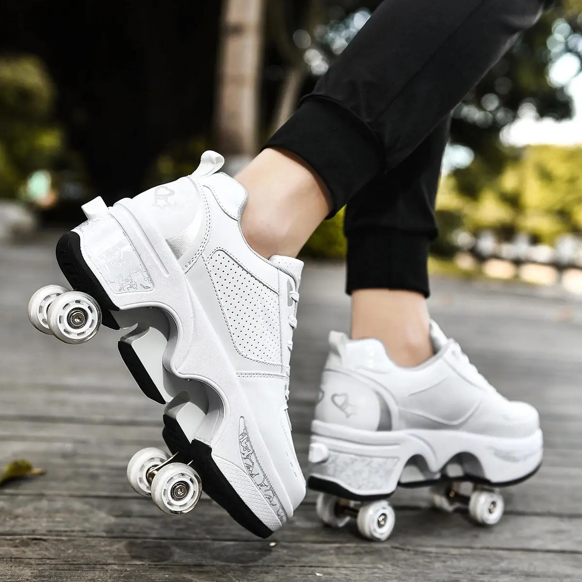 Deformation Roller Skates White Silver | 2-in-1 Outdoor Deformed Shoes with Wheels (US 5.5) - view 3