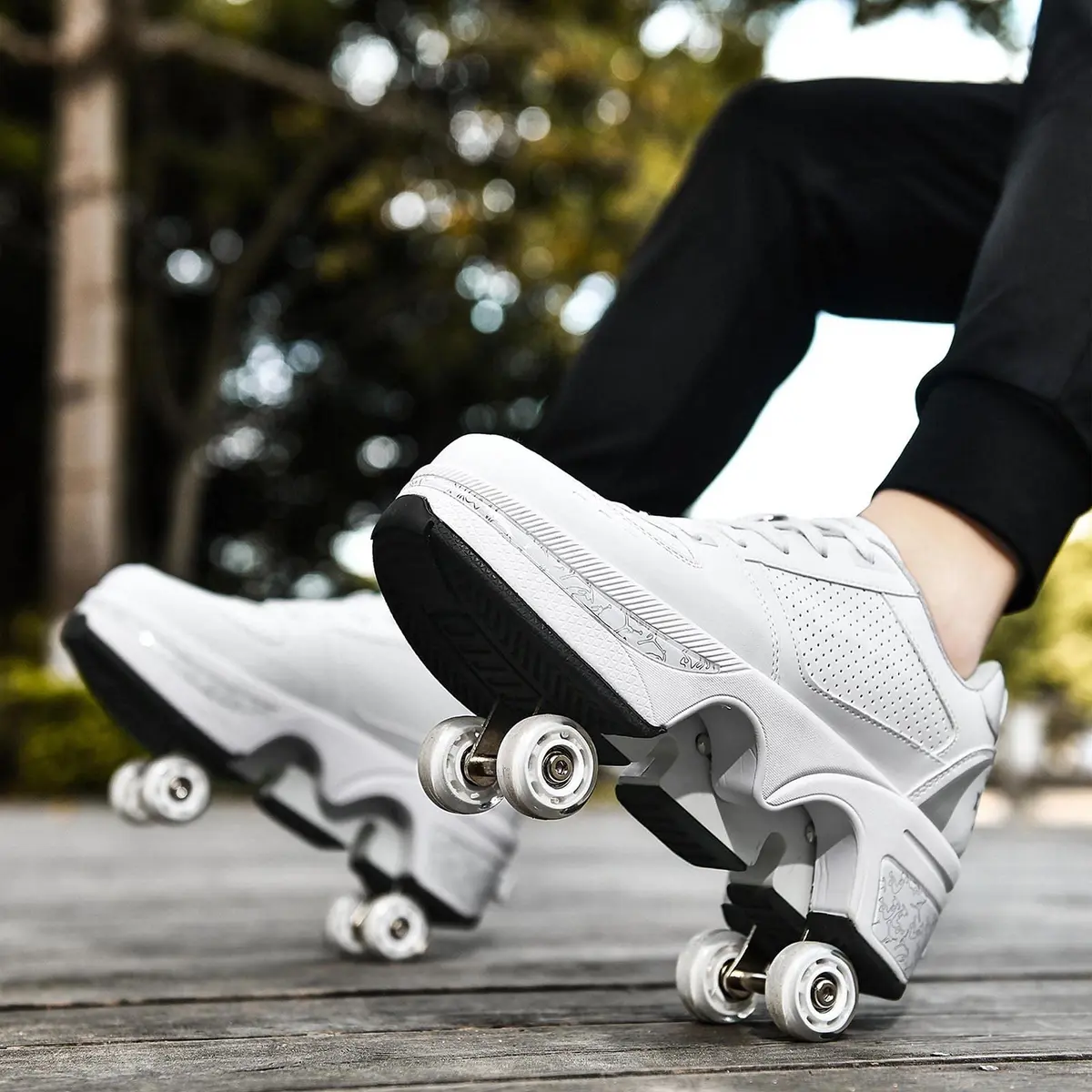 Deformation Roller Skates White Silver | 2-in-1 Outdoor Deformed Shoes with Wheels (US 5.5) - view 4