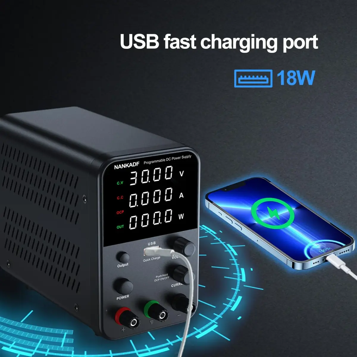 NANKADF 30V 5A Black Bench Power Supply | Precise Encoder Knob & USB Fast Charging - view 5
