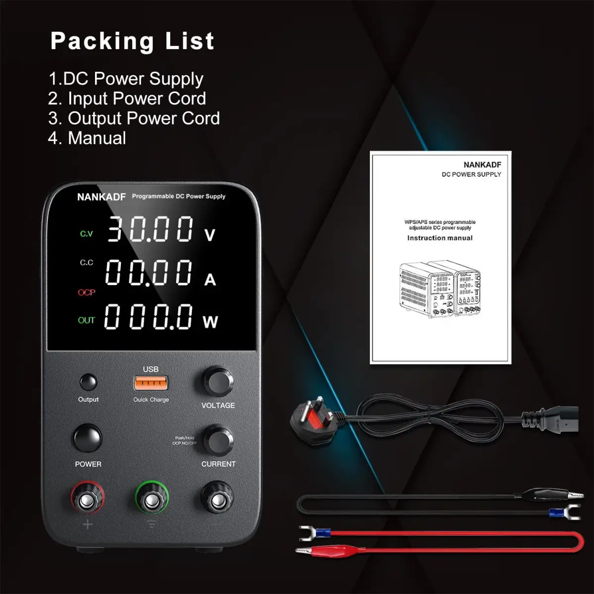 NANKADF 30V 5A Black Bench Power Supply | Precise Encoder Knob & USB Fast Charging - view 6