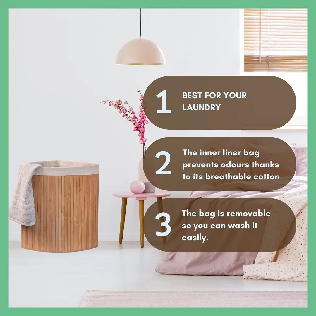 Eco Bath London Bamboo Laundry Basket with Lid - 55 Liters | Elegant Round Design, Eco-Friendly & Spacious - view 3