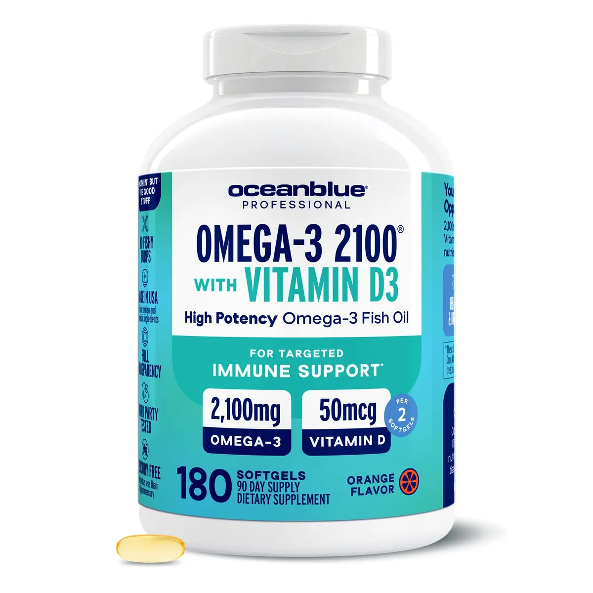 Oceanblue Omega-3 2100 with Vitamin D3-180 Softgels | Triple Strength EPA DHA DPA Support - main product image
