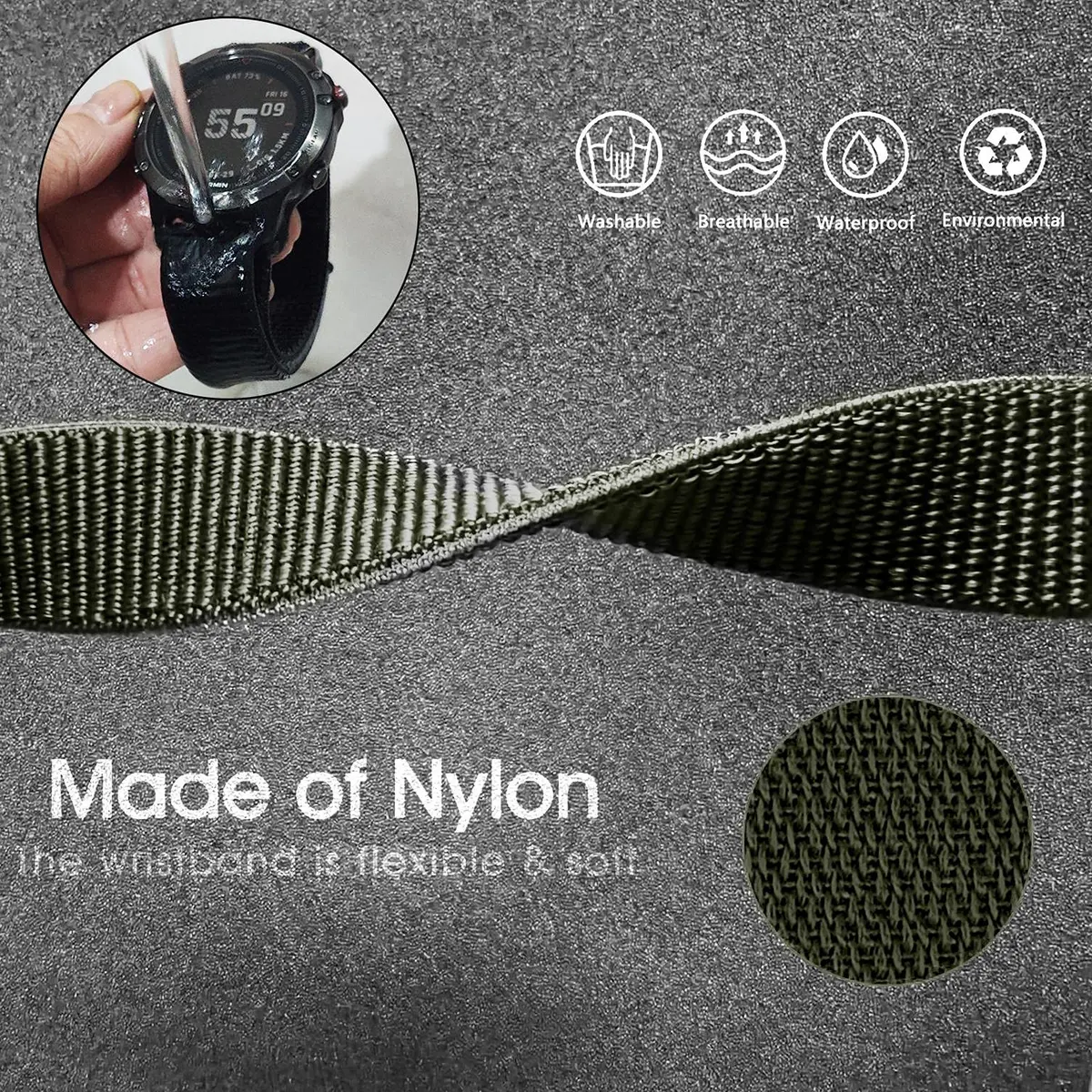 Abanen 22mm Woven Nylon Watch Band for Garmin Fenix 8/epix Pro/Fenix 7/6/5 47mm, Instinct 3 45mm | Quick Dry Sport Wristband Strap - view 4