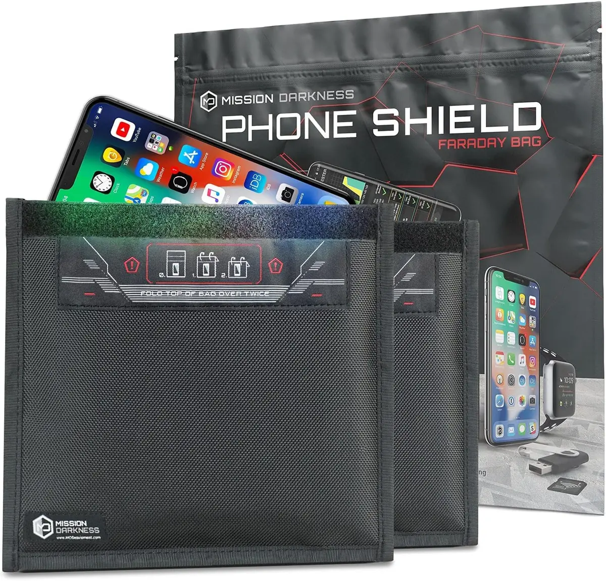 Mission Darkness Non-Window Faraday Bag for Phones 2-Pack | Signal Blocking, Military Grade, Digital Privacy (70-120 chars) - view 6