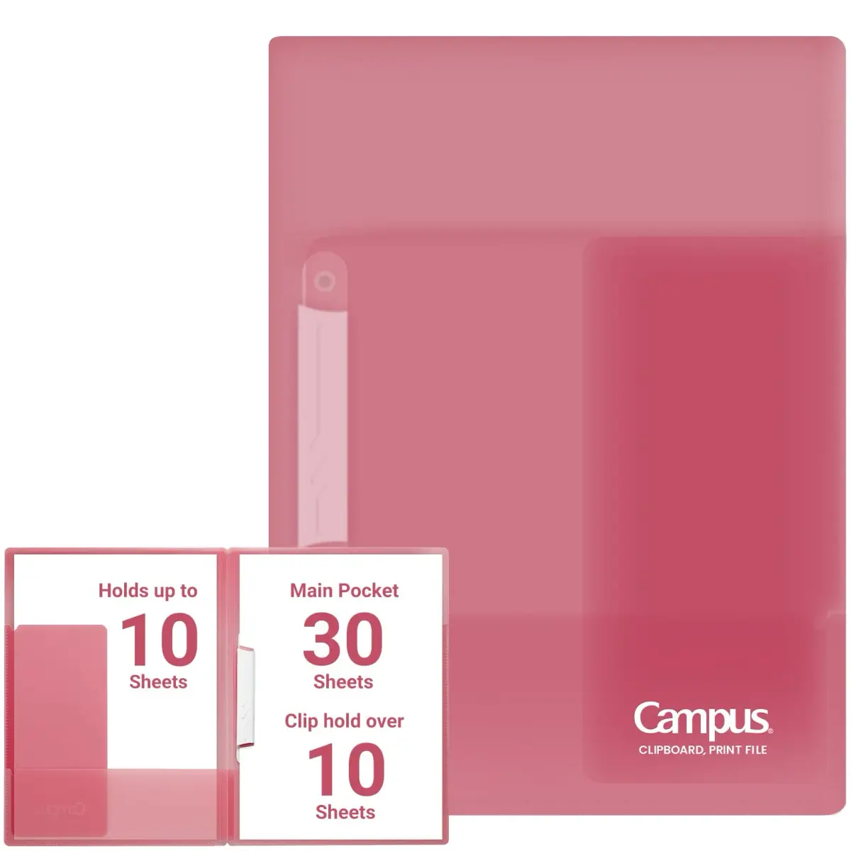 KOKUYO Campus Easy to Review Print File Folder with Pockets, US Letter & A4 Size, Pink | Heavy Duty Dual-Purpose Clip & Pocket Design - main product image