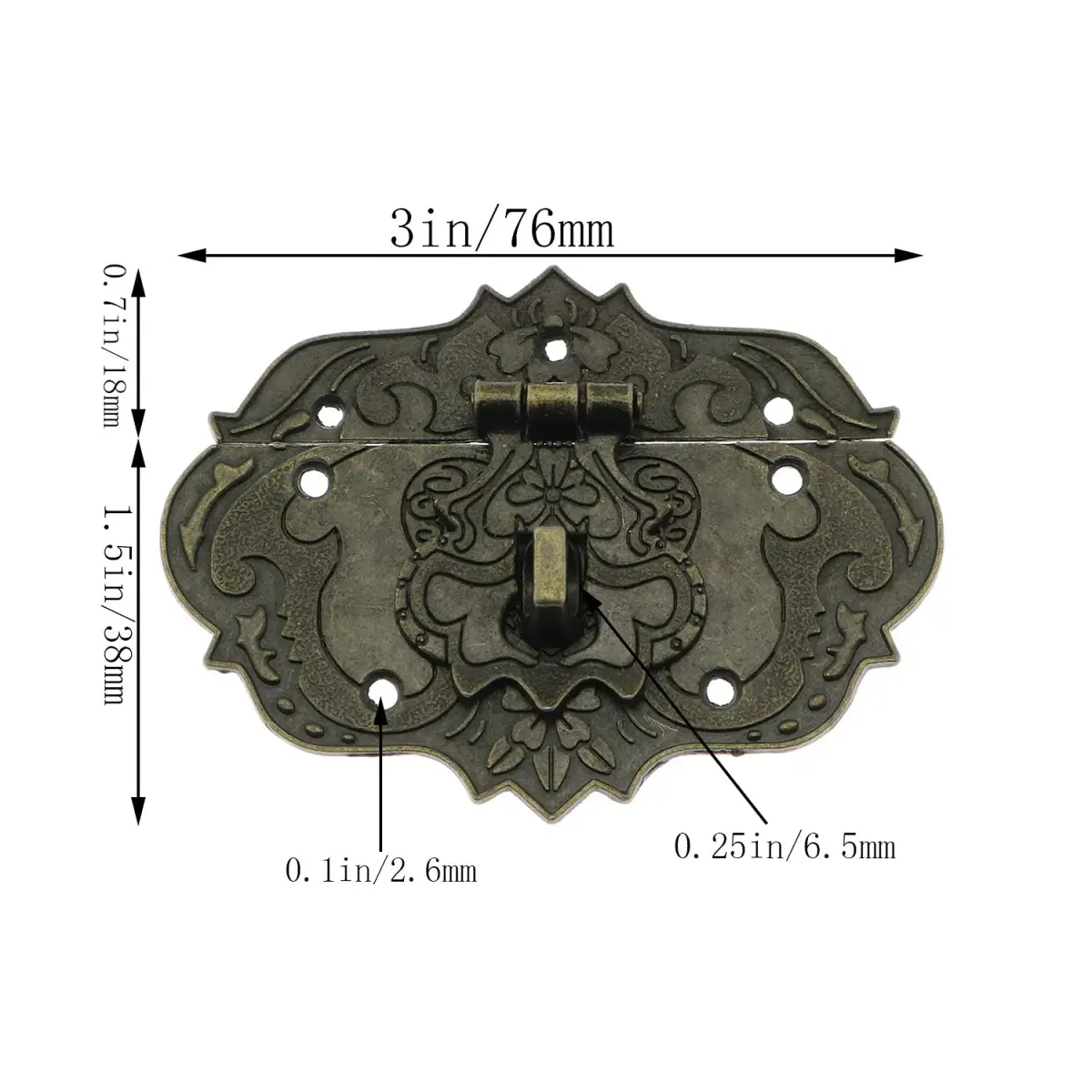 LDCREEE Antique Embossing Decorative Brass Hasp Clasp Latch Lock with Screws & Key for Jewelry Box, Wooden Case, Furniture Decoration (Bronze, 2-Pack) - view 2