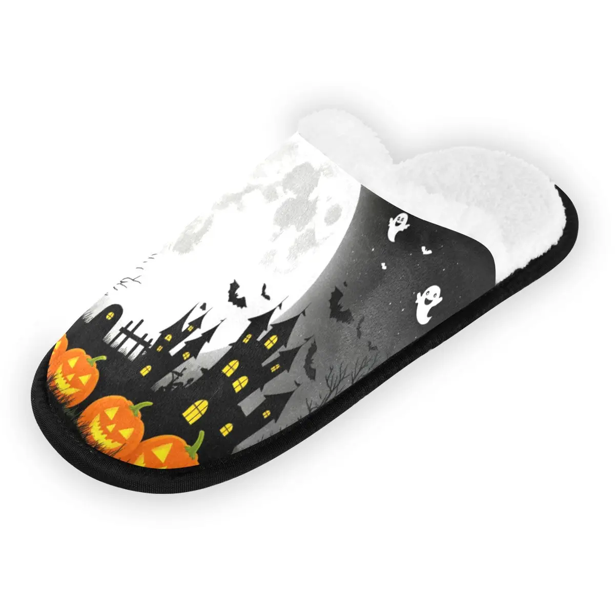 Dussdil Halloween Pupkins Bats Ghosts Slippers | Memory Foam, Non Slip, Haunted House Design (70-120 chars) - view 6