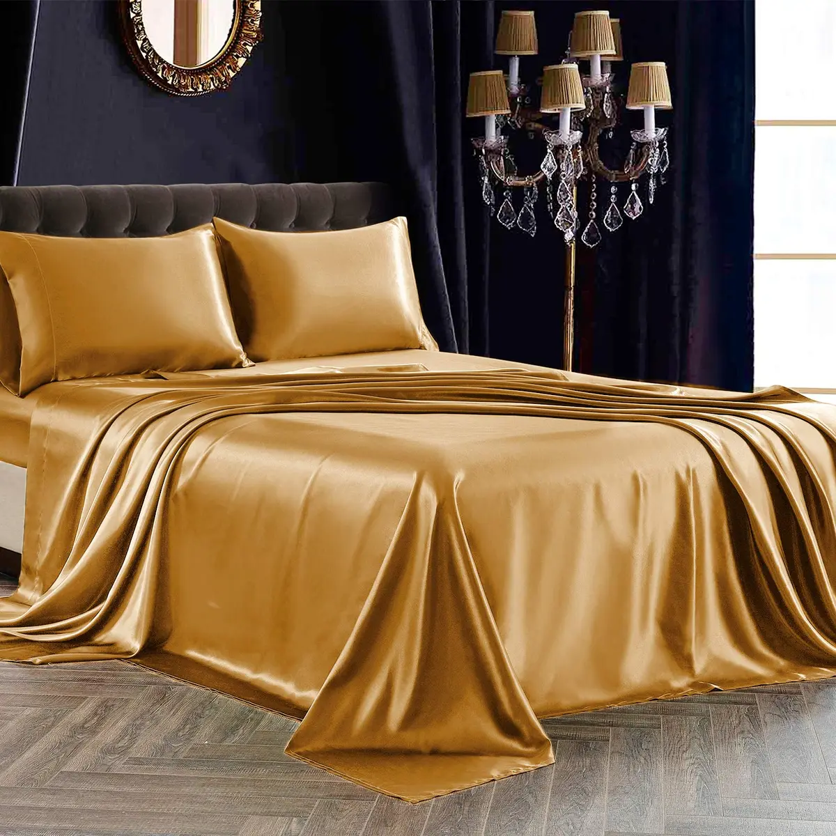 SiinvdaBZX 4Pcs Satin Sheet Set California King Size | Luxurious Silky Soft Bed Sheets - main product image