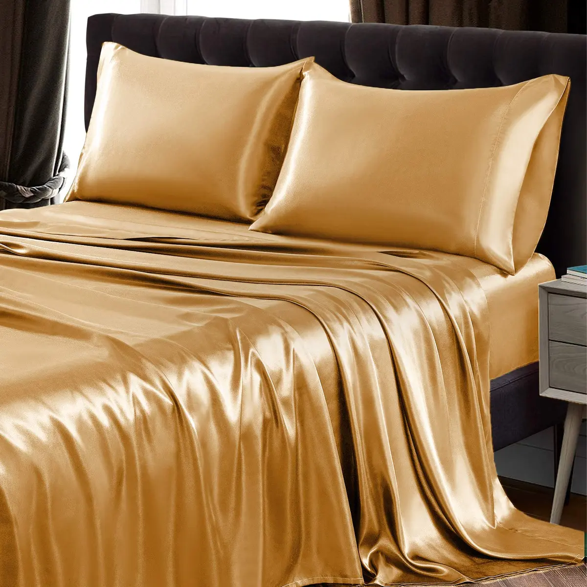 SiinvdaBZX 4Pcs Satin Sheet Set California King Size | Luxurious Silky Soft Bed Sheets - view 2
