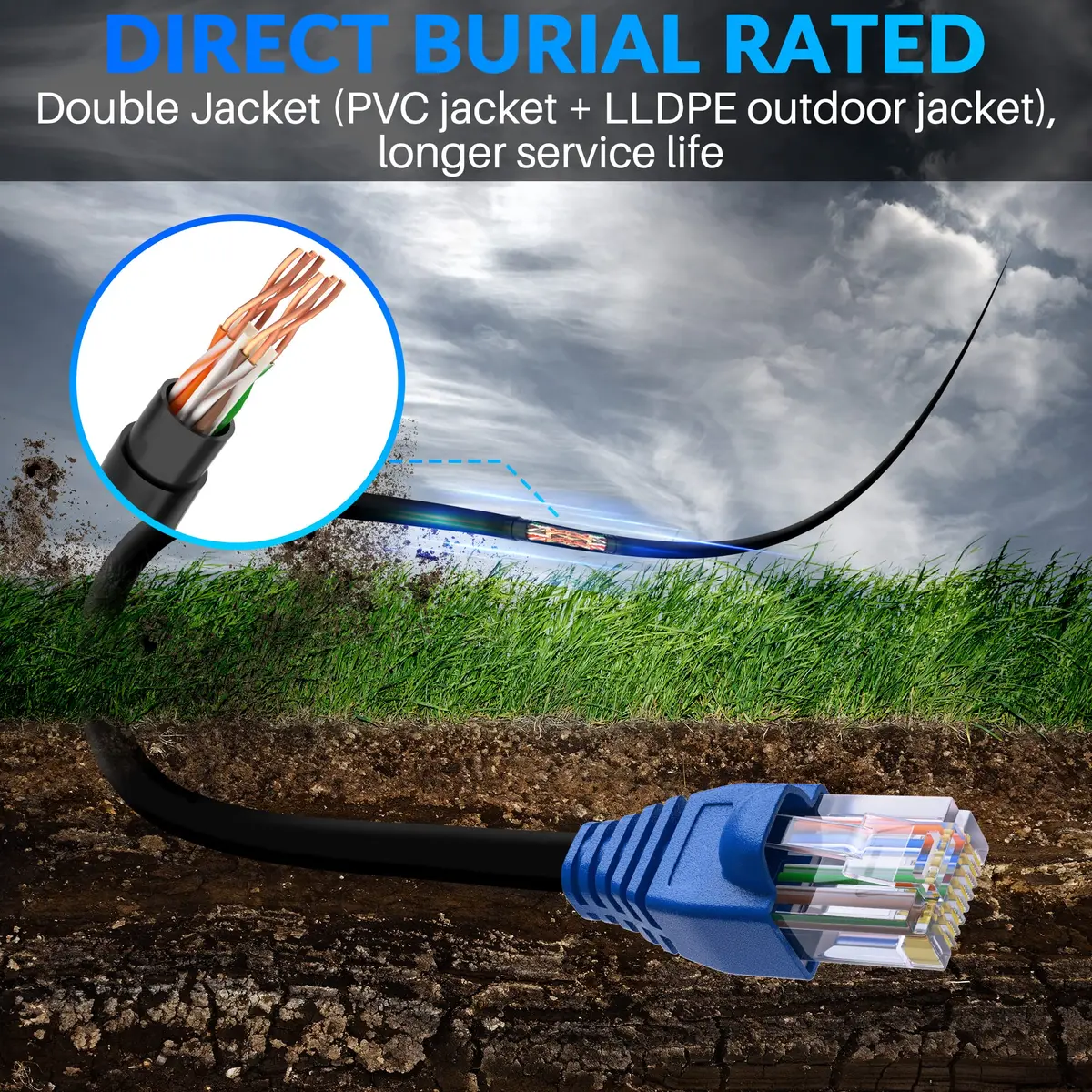 Conable Cat 6 Outdoor Ethernet Cable 250 Feet | UV Resistant, High-Speed 10Gbps, 550MHz Bandwidth - view 8
