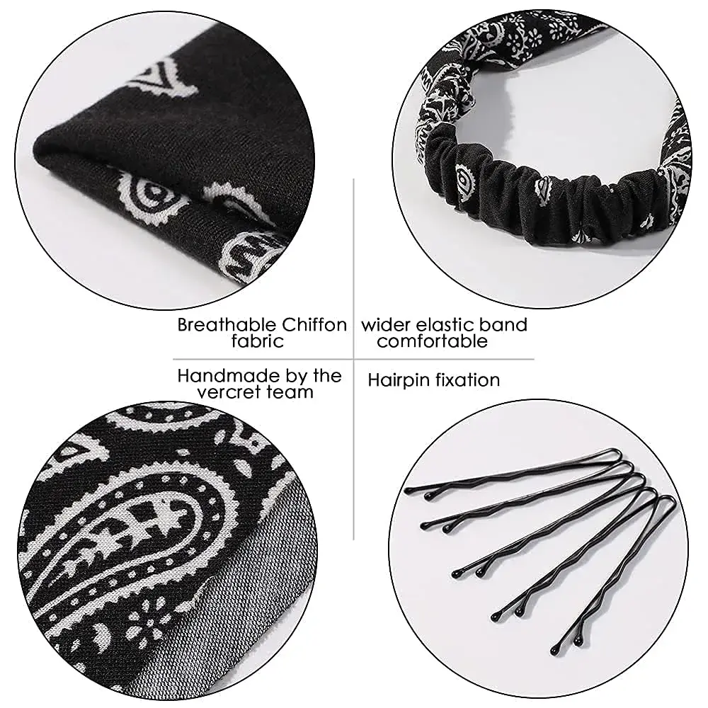 Vercret Chiffon Hair Scarf Headband 6-Pack | Boho Floral Print Elastic Bandana Headbands for Women & Girls - view 4