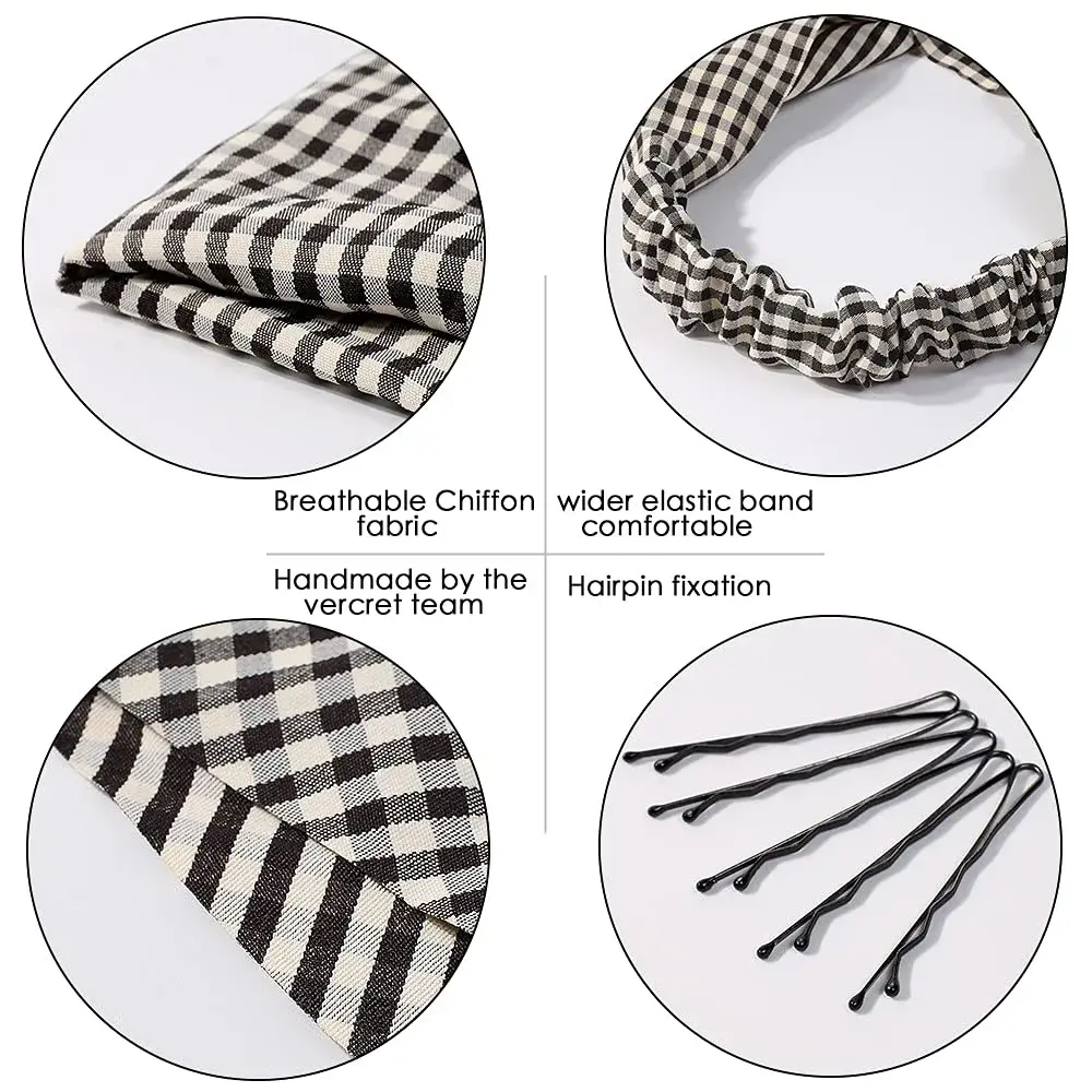 Vercret Gingham Hair Scarf Headband for Women, 6-Pack | Classic Floral Patterns - view 4