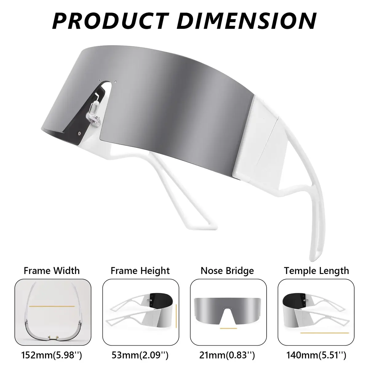 FEISEDY Futuristic Cyclops Visor Sunglasses White Frame/Sliver Mirror Lens | UV Protection - view 5