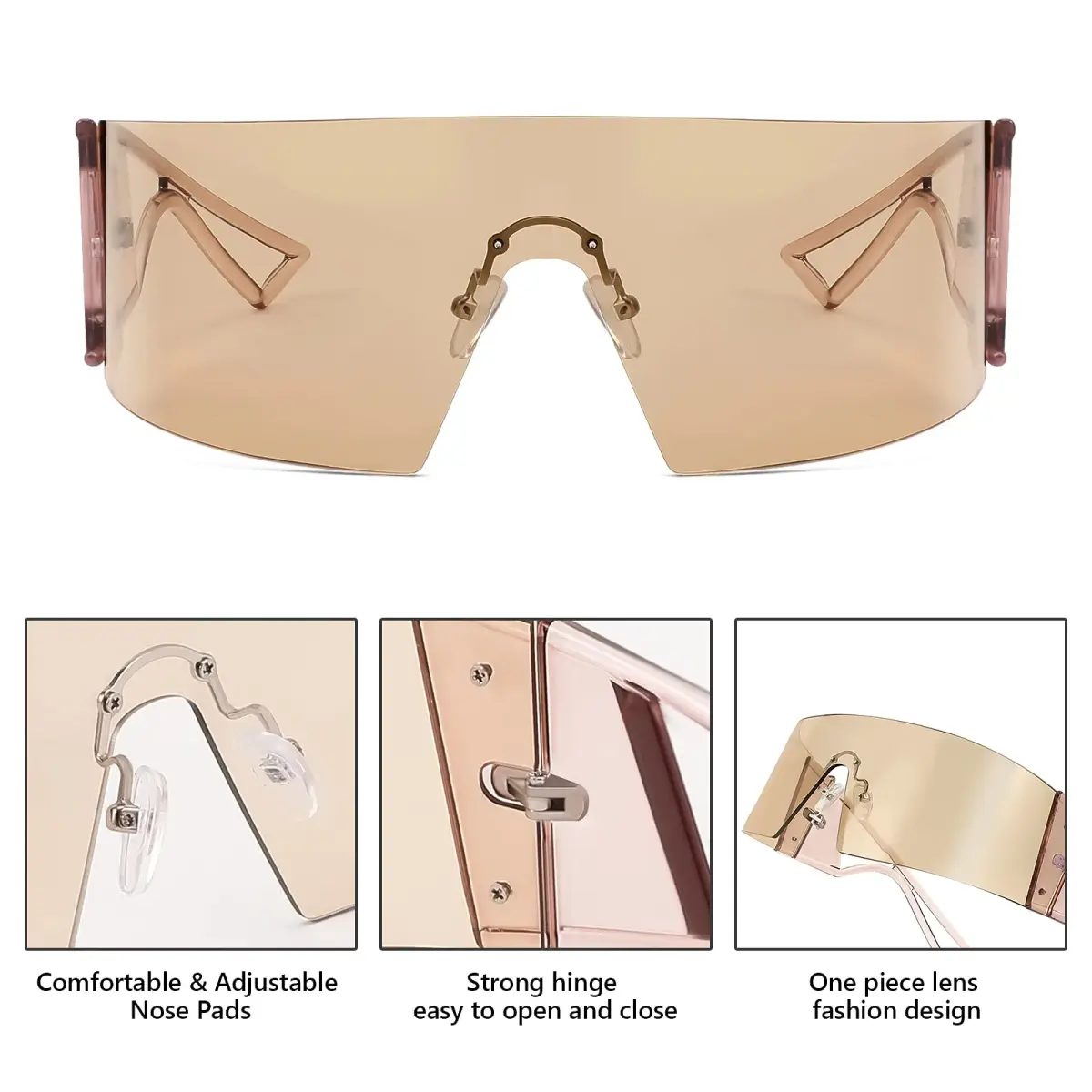 FEISEDY Futuristic Cyclops Visor Sunglasses for Men & Women | Oversized Shield Frame, Polarized Champagne Lens, 70mm - view 3