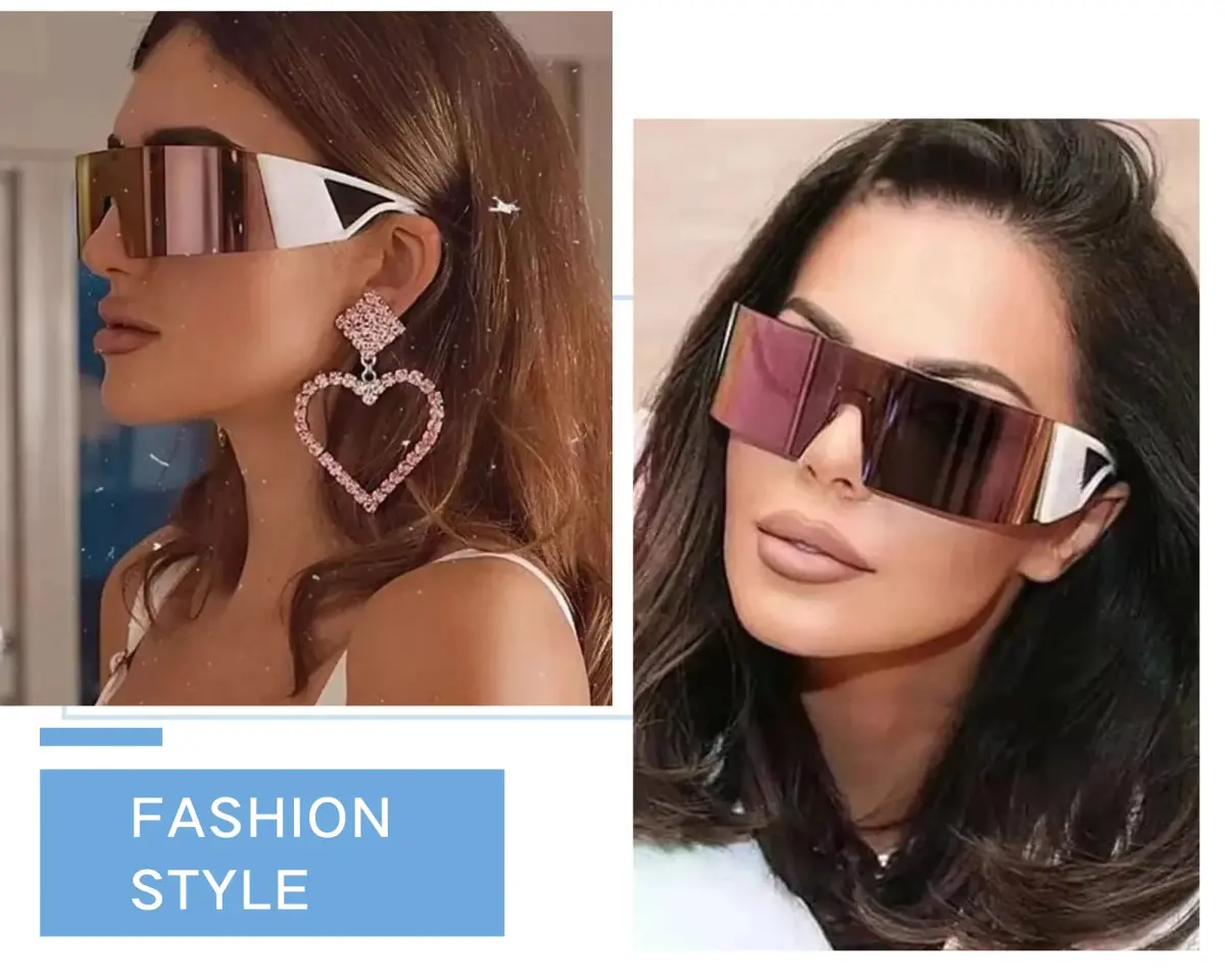FEISEDY Futuristic Cyclops Visor Sunglasses for Men & Women, Oversized Shield with Blue Mirror Lens | UV Protection - view 5