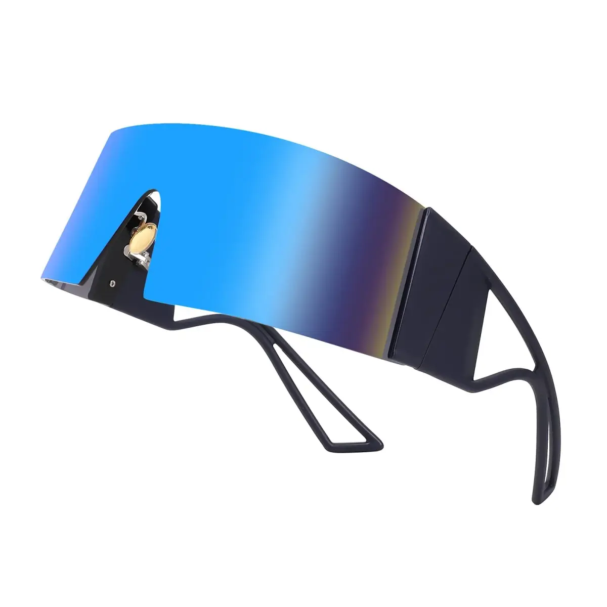 FEISEDY Futuristic Cyclops Visor Sunglasses for Men & Women, Oversized Shield with Blue Mirror Lens | UV Protection - view 2