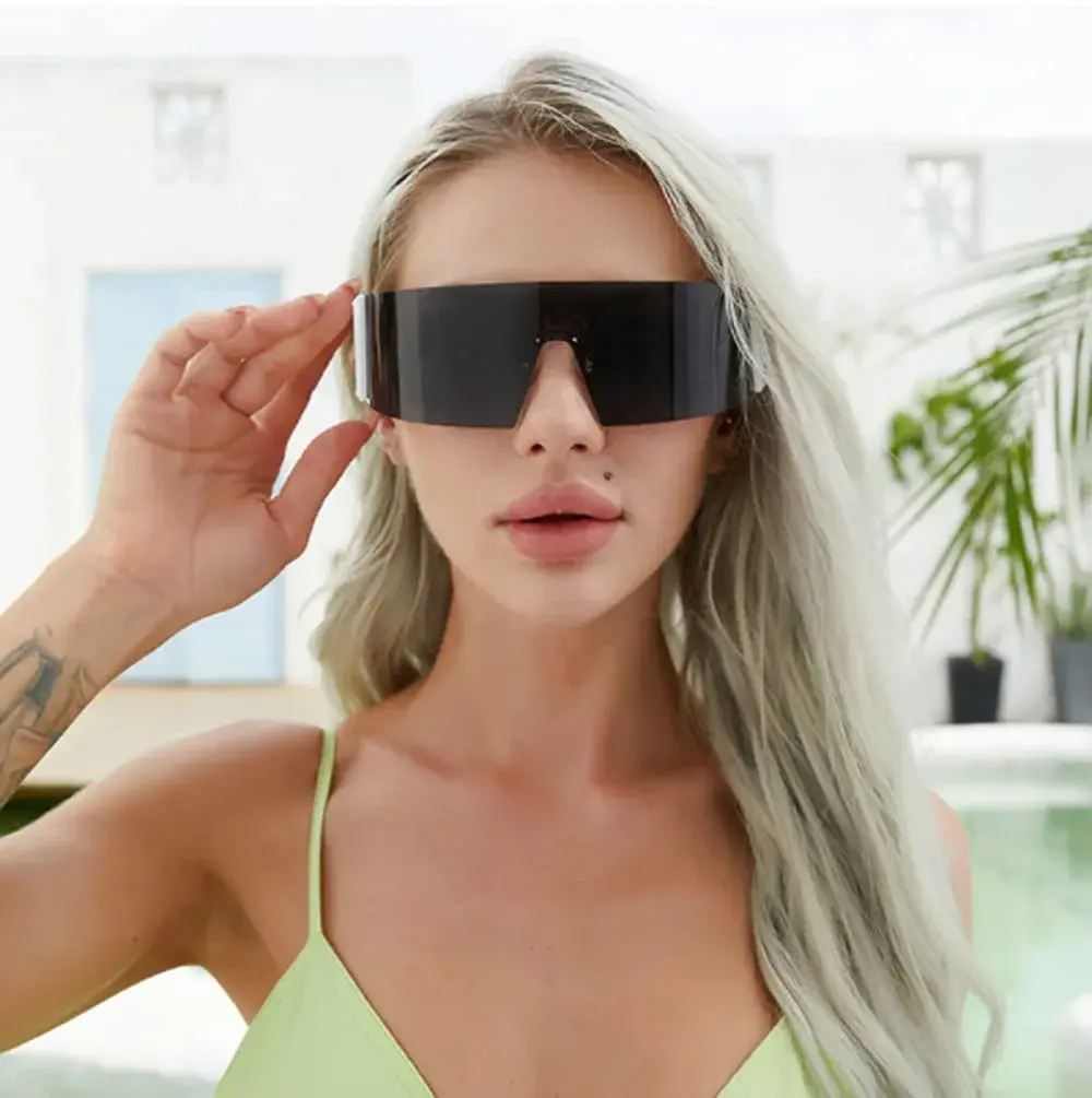 FEISEDY Cyclops Visor Sunglasses | Oversized Flat Top Punk Style - view 3