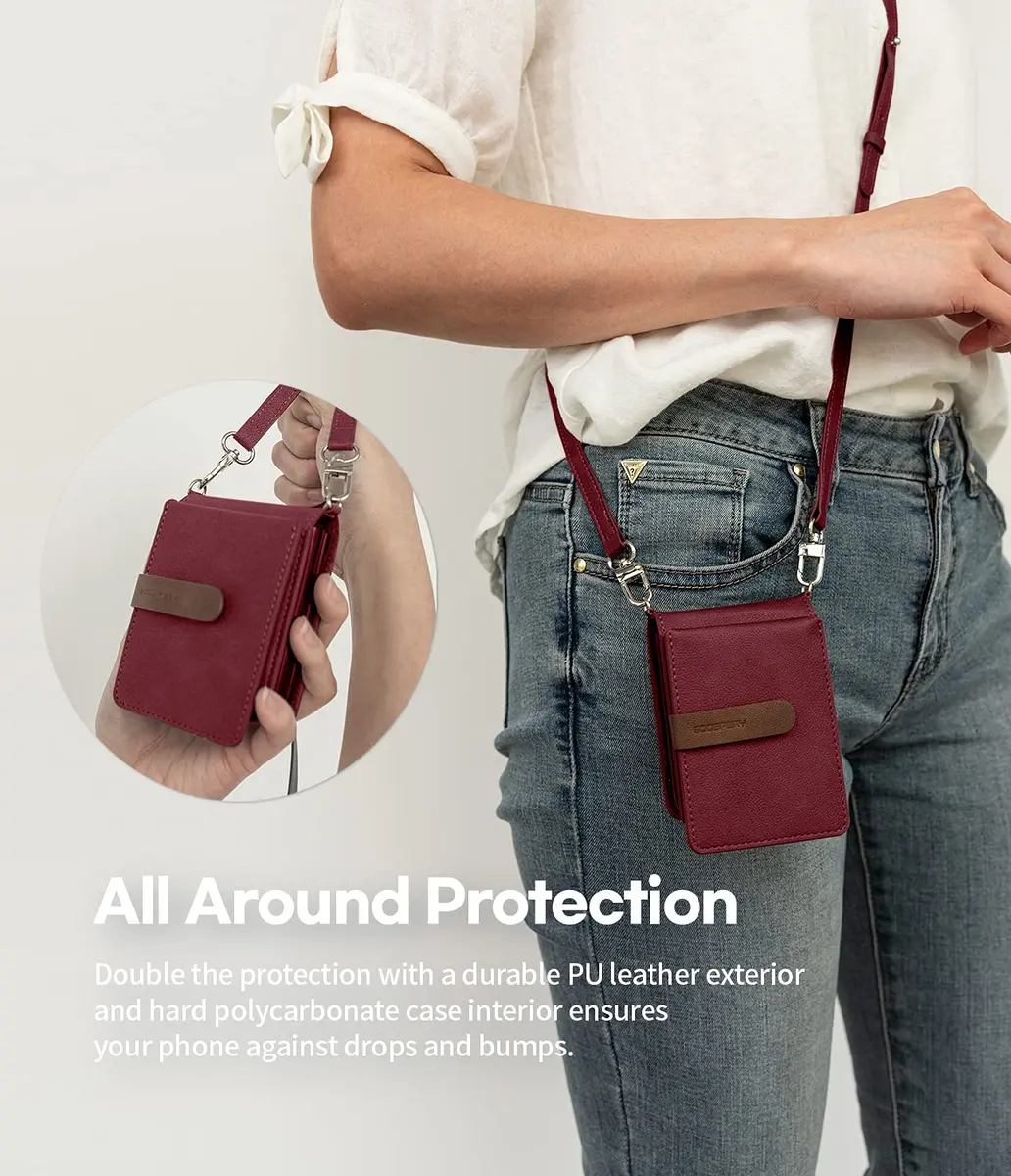 GOOSPERY Detachable Wallet Case for Samsung Galaxy Z Flip 3, Burgundy | 2 Card Pocket, Cross-Body Strap, Earbud Holder - view 8