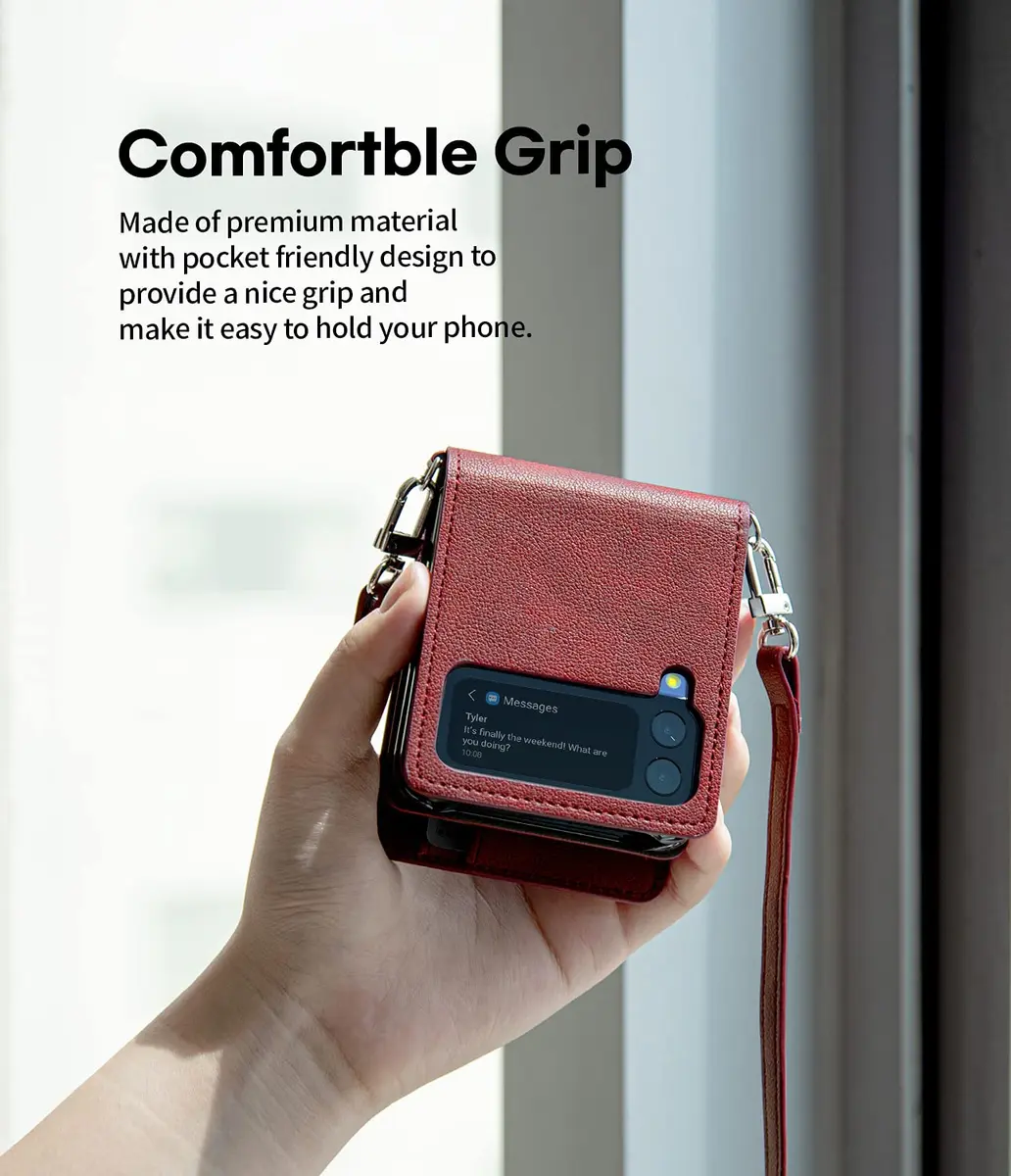 GOOSPERY Detachable Wallet Case for Samsung Galaxy Z Flip 3, Burgundy | 2 Card Pocket, Cross-Body Strap, Earbud Holder - view 4