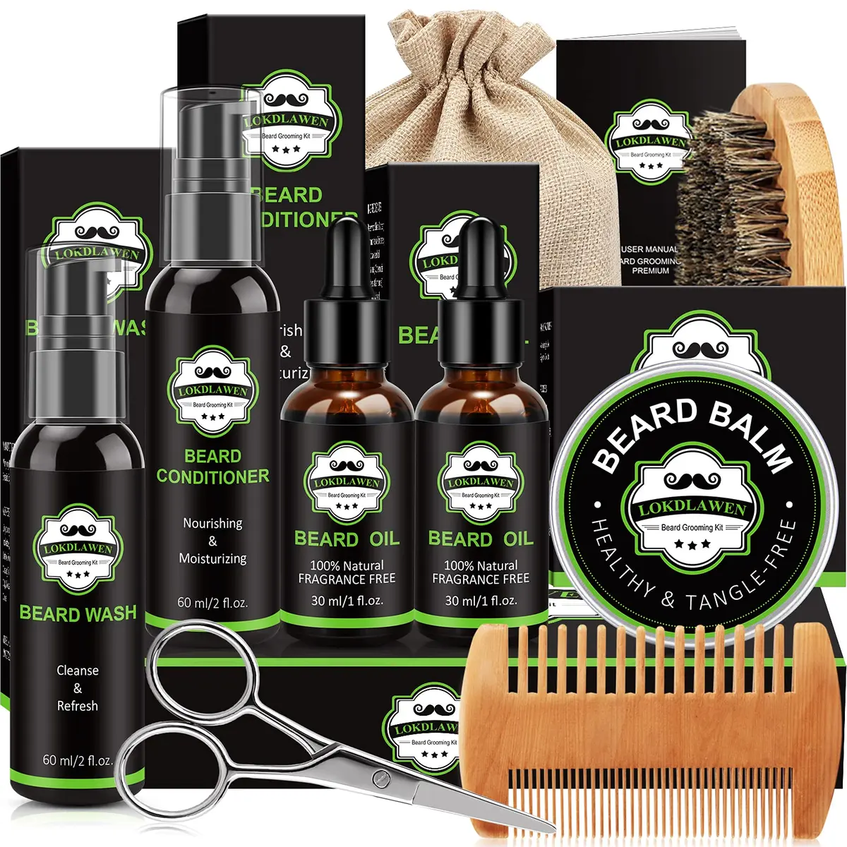 LOKDLAWEN Beard Kit for Men 9 Piece Set | Beard Care & Grooming Essentials - main product image