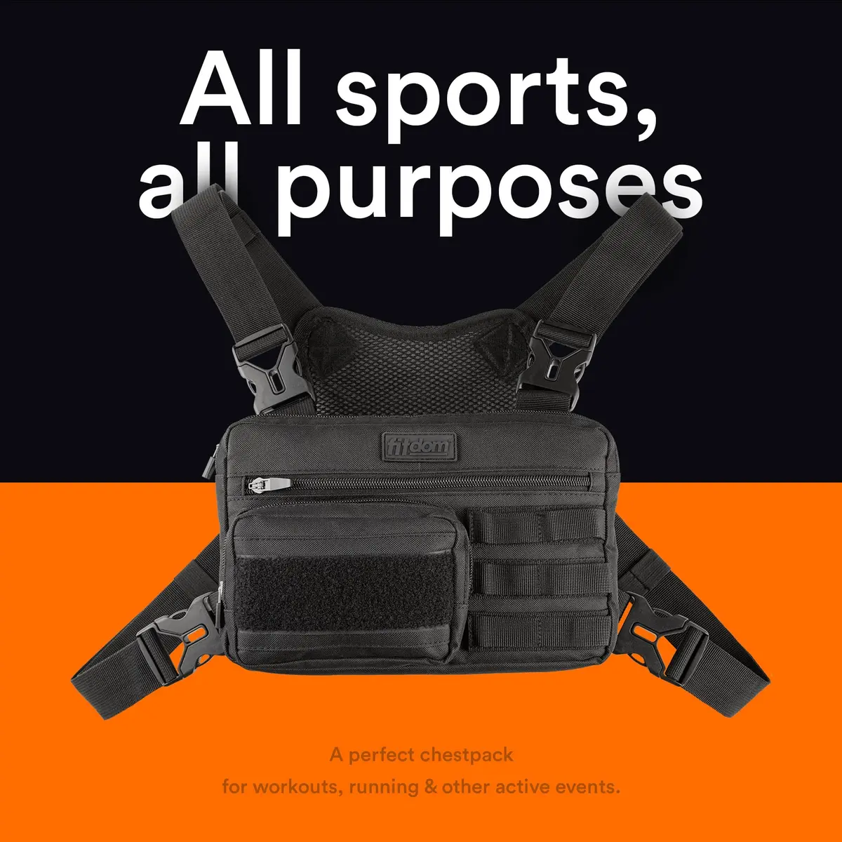 Fitdom Running Chest Pack for Men | Water-Resistant, 4-Strap Stability, Phone & Gadget Organizer - view 6