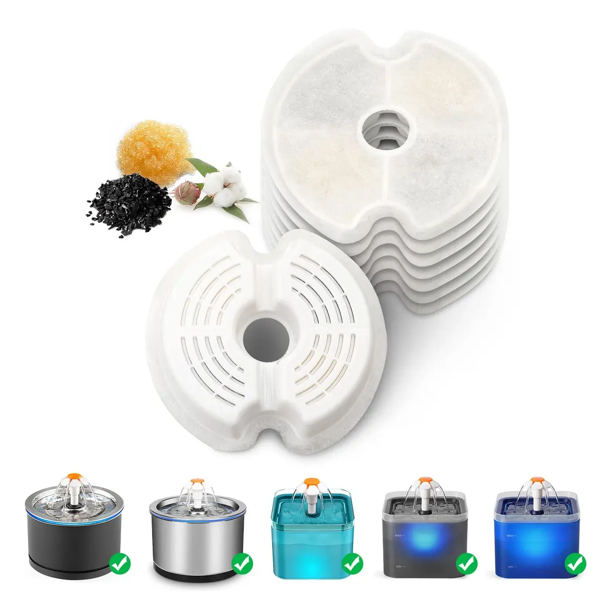 NautyPaws Cat Water Fountain Filters, 8 Packs Replacement Carbon Filters for Stainless Steel Pet Fountain - view 9