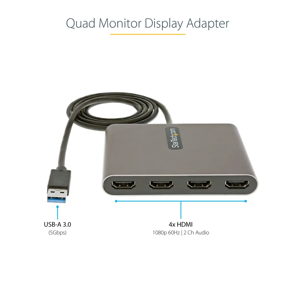 StarTech.com USB-A 3.0 to Quad HDMI Adapter - 4x 1080p 60Hz, Windows Compatible, TAA Compliant - view 2