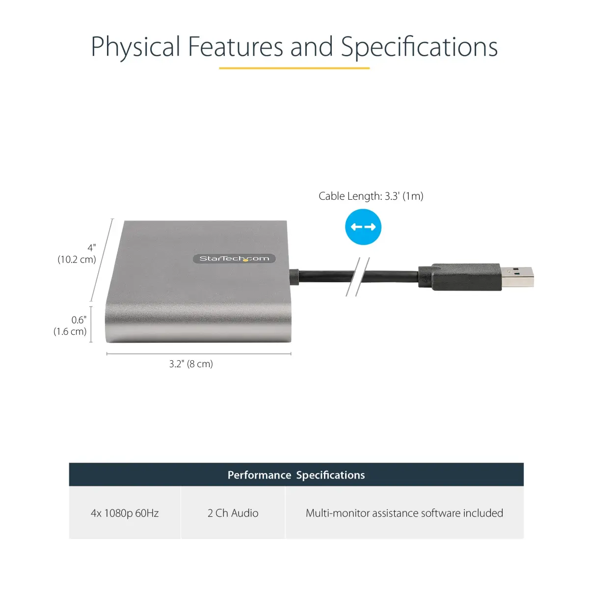 StarTech.com USB-A 3.0 to Quad HDMI Adapter - 4x 1080p 60Hz, Windows Compatible, TAA Compliant - view 3