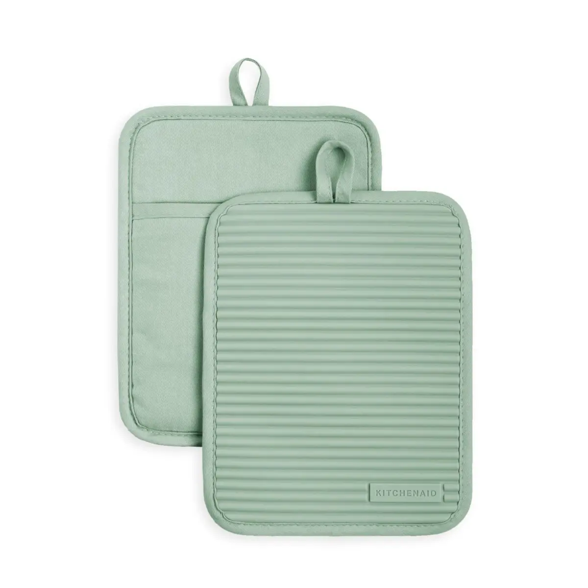 KitchenAid Ribbed Soft Silicone Pot Holder 2-Pack Set, Pistachio Green, 18cm x 23cm (7"x9") | Heat Resistant up to 260°C (500°F) - main product image