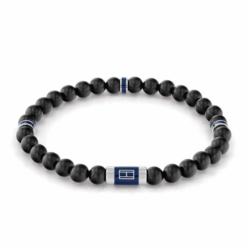Tommy Hilfiger Men's Jewelry Stainless Steel Black Lava Bead Bracelet | Beaded Style with Stretch Closure - main product image
