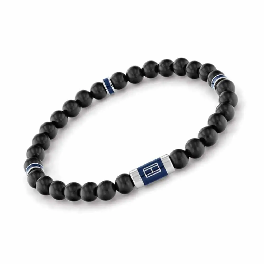Tommy Hilfiger Men's Jewelry Stainless Steel Black Lava Bead Bracelet | Beaded Style with Stretch Closure - view 2