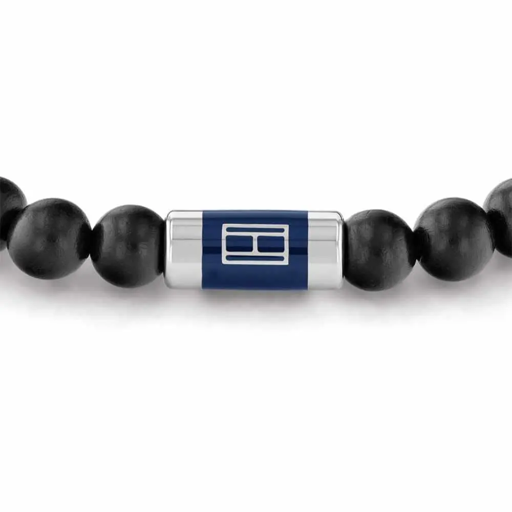 Tommy Hilfiger Men's Jewelry Stainless Steel Black Lava Bead Bracelet | Beaded Style with Stretch Closure - view 3