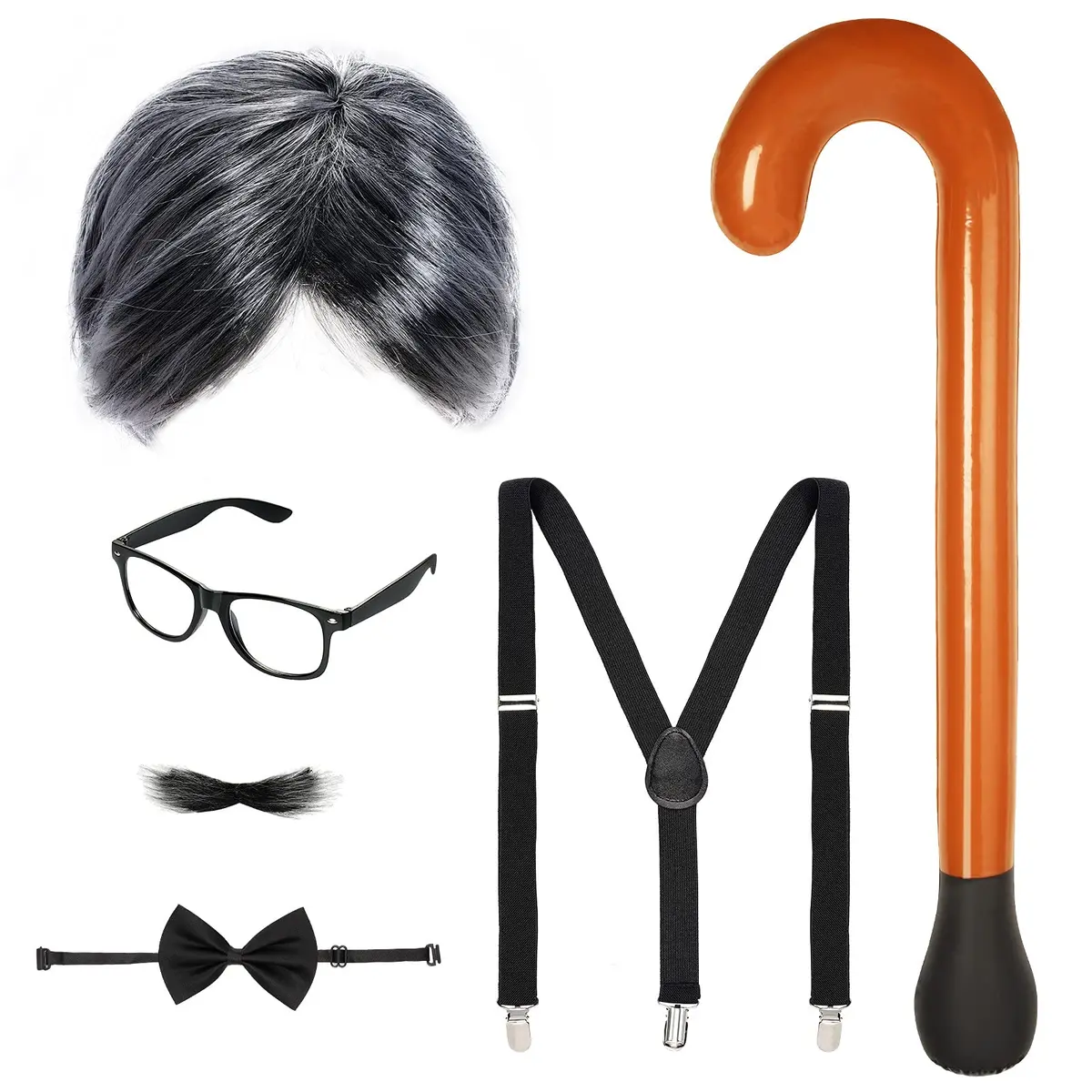 Yolyoo Old Man Costume Kit with Wig, Beard, Cane, Glasses, Suspenders & Bow Tie | One Size Fits Most - main product image