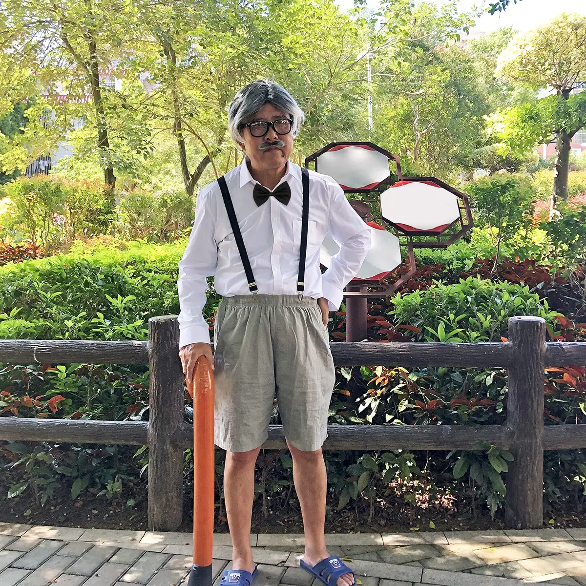 Yolyoo Old Man Costume Kit with Wig, Beard, Cane, Glasses, Suspenders & Bow Tie | One Size Fits Most - view 6