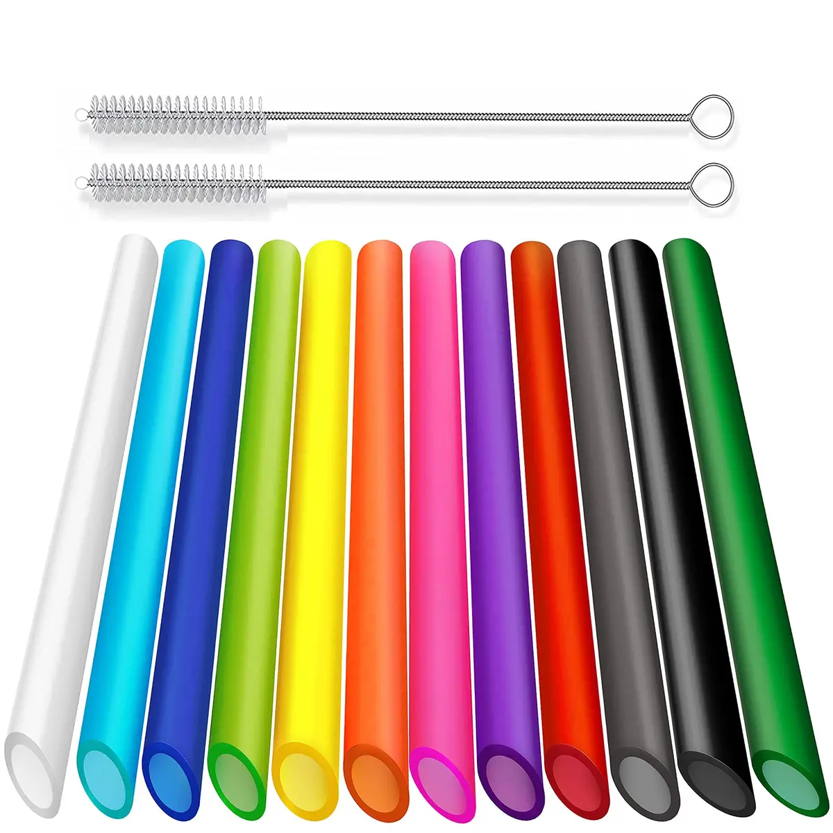 ALINK Reusable Boba Straws 10.5 Inch 13mm Wide 12 Pack | Angled Tips & 2 Cleaning Brushes - main product image
