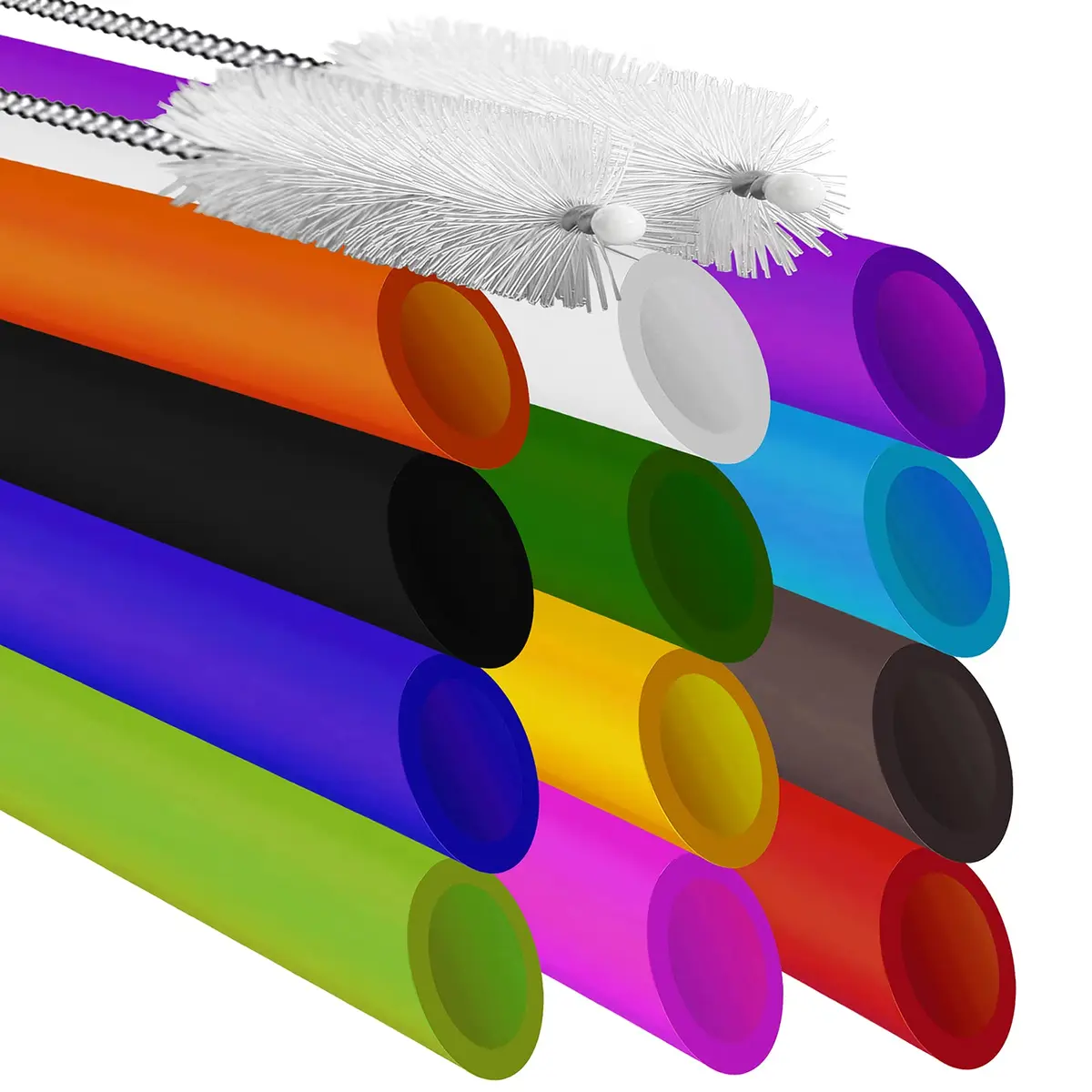 ALINK Reusable Boba Straws 10.5 Inch 13mm Wide 12 Pack | Angled Tips & 2 Cleaning Brushes - view 9