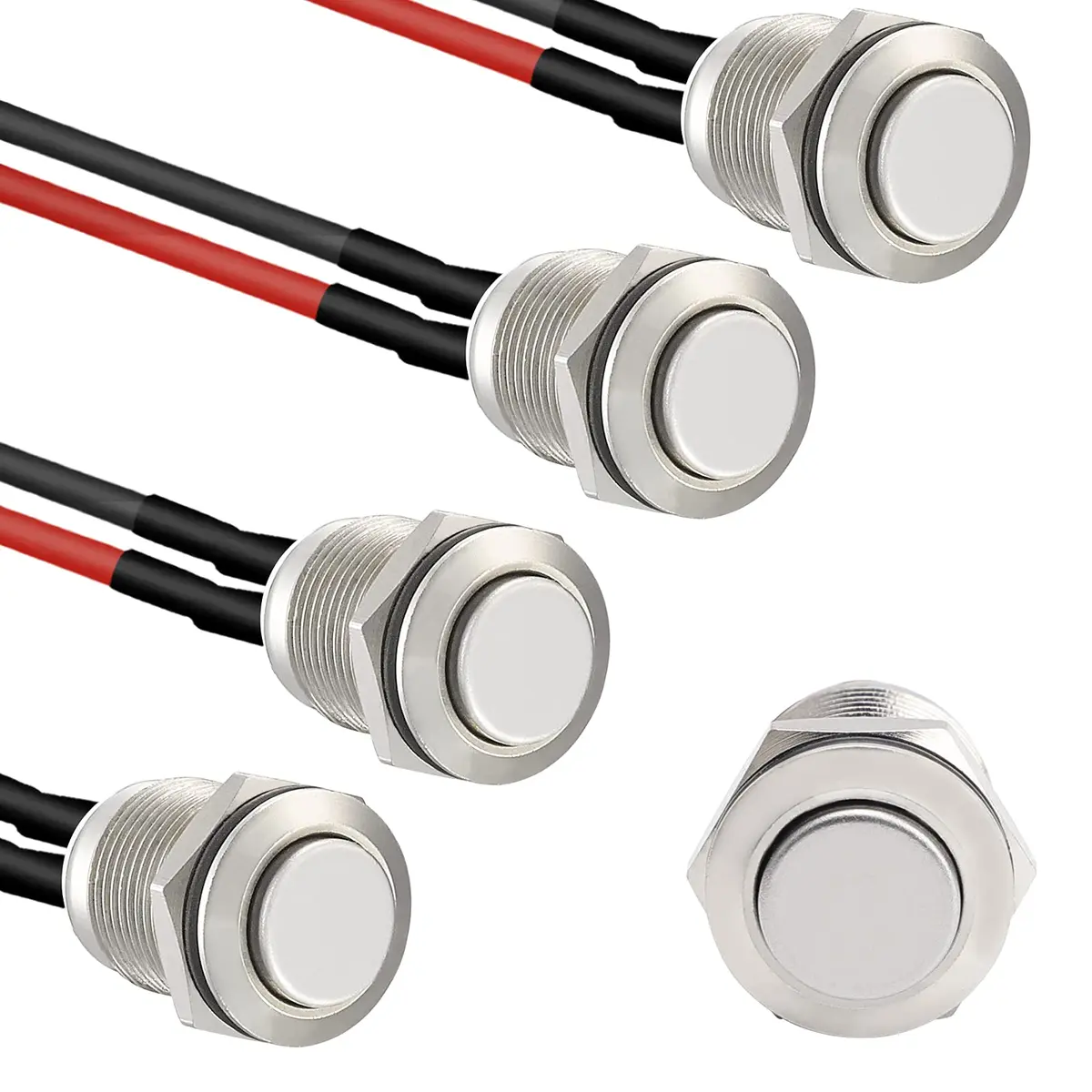 STARELO 5pcs 12mm Momentary Push Button Switch Silver Shell Waterproof 2A/12V DC | IP65 Stainless Steel - main product image