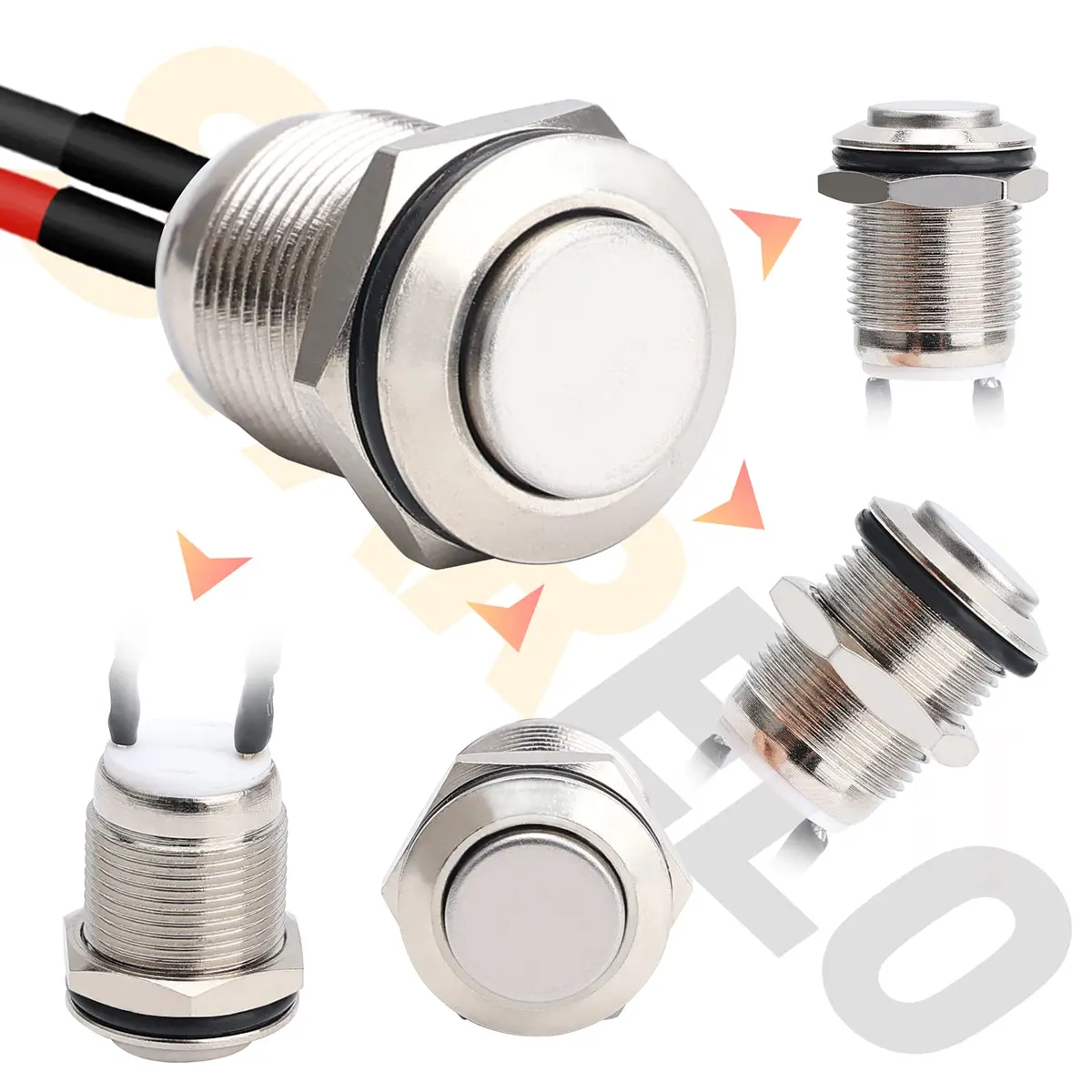 STARELO 5pcs 12mm Momentary Push Button Switch Silver Shell Waterproof 2A/12V DC | IP65 Stainless Steel - view 2